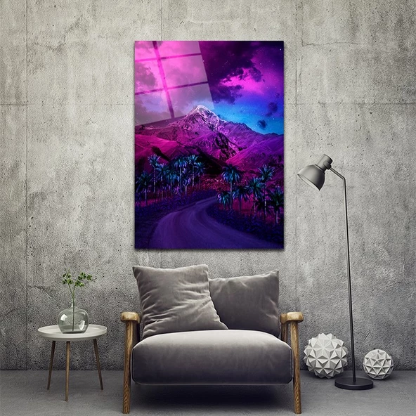 Mor Işıklar Palmiye Dekoratif ve Modern Cam Tablo ürün görseli 1