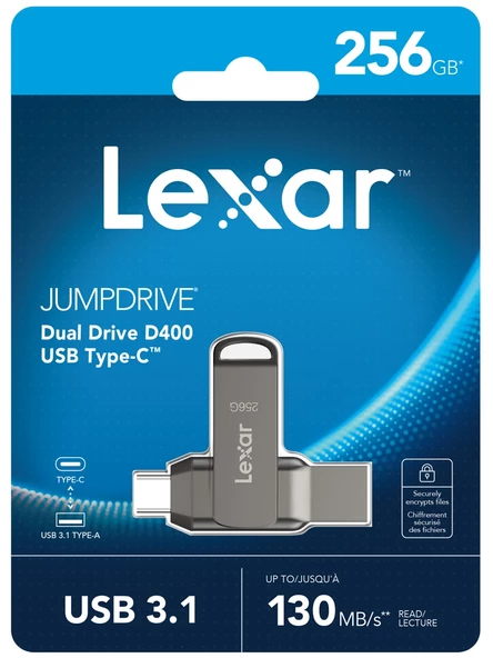 LEXAR 256GB LJDD400256G-BNQNG USB BELLEK DUAL TYPE-C AND TYPE-A USB 3.1 FLASH DRIVE UP TO 130MB/S READ