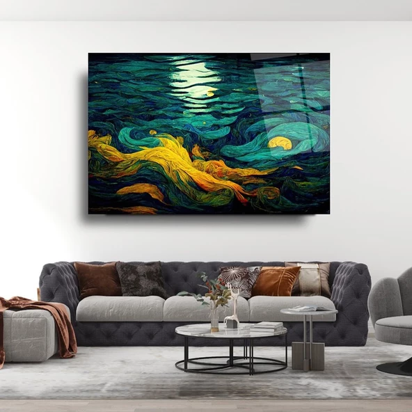 Mavinin Eşsiz Tonu Sanatsal Dekoratif ve Modern Cam Tablo - Resim 2