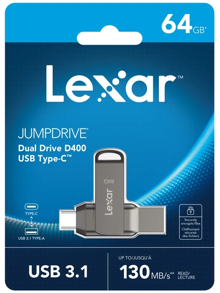 LEXAR 64GB LJDD400064G-BNQNG USB BELLEK DUAL TYPE-C AND TYPE-A USB 3.1 FLASH DRIVE UP TO 130MB/S READ