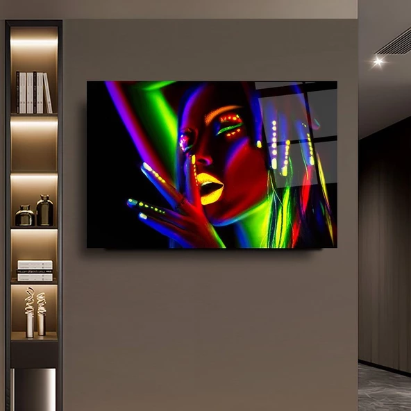 Neon Kadın Sanatsal Dekoratif ve Modern Cam Tablo