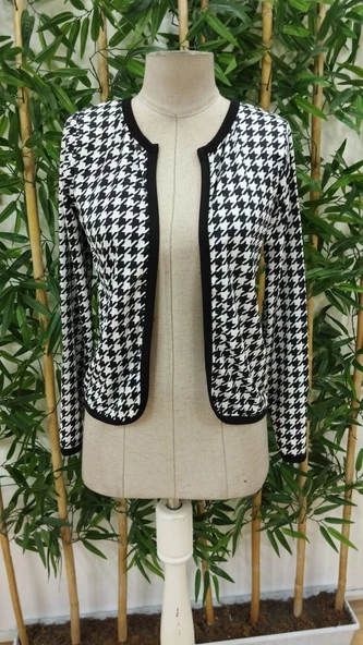 Kadın Uzun Kollu Kaz Ayağı Desenli şardonlu Dalgıç Ceket - 4