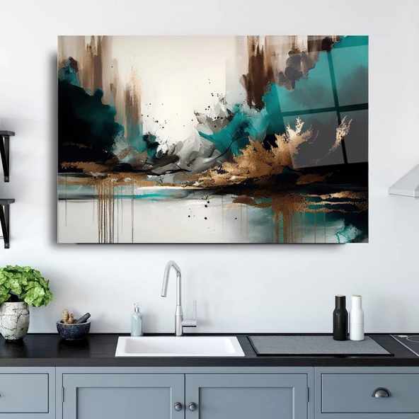 Renklerin Çarpışması Sanatsal Dekoratif ve Modern Cam Tablo ürün görseli