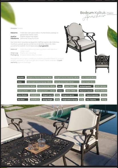 Bodrum Model Plastik Ferforje Görünümlü Oturma Grubu Bahçe, Balkon Takımı - 5