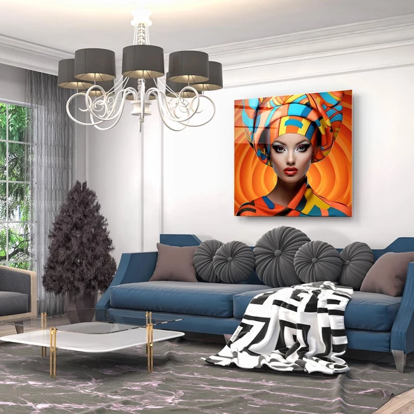 Renkli Kadın Temalı Dekoratif ve Modern Cam Tablo