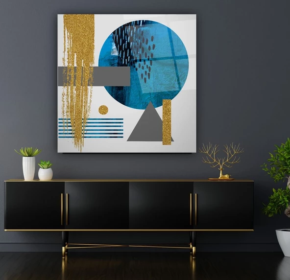 Pramit Kare Yuvarlak Geometrik Sanatsal Dekoratif ve Modern Cam Tablo ürün görseli