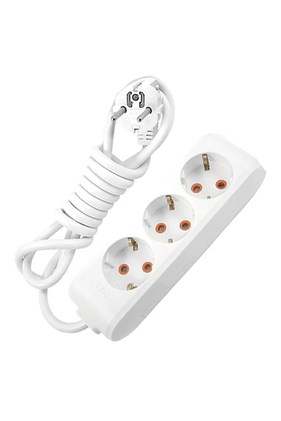 VİKO Beyaz Multi-let 3 Lü 3*2,5 Mm Ttr 10 Metre Uzatma Kablosu Seyyar Uzatma Kablosu
