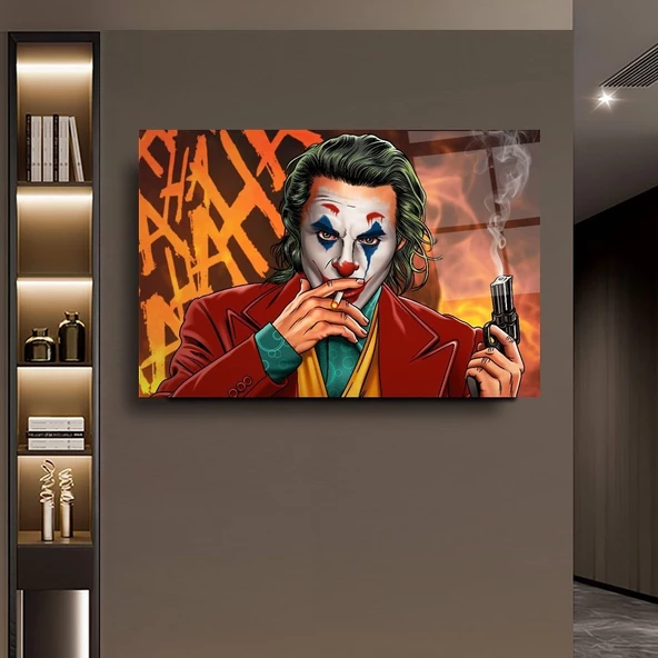 Sigara İçen Joker Sanatsal Dekoratif ve Modern Cam Tablo