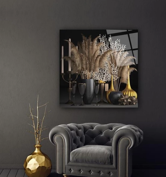 Tüyler ve Mum Sanatsal Dekoratif ve Modern Cam Tablo ürün görseli