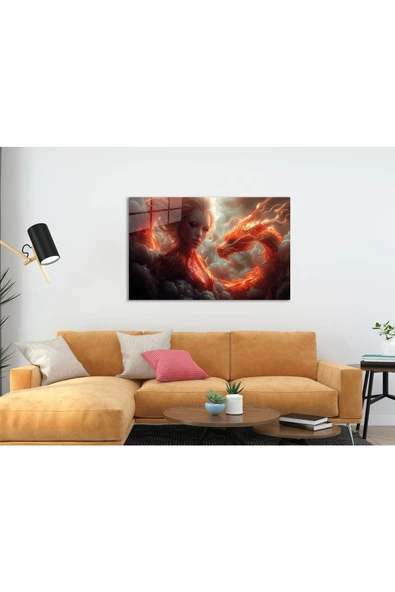 Ateşin Uyanışı Dekoratif ve Modern Cam Tablo Hediyelik Büyük Tablo Ev Ofis Dekoru