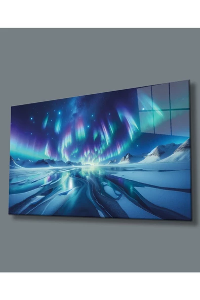 Kuzey Işıkları Dekoratif ve Modern Cam Tablo Yapay Zeka Hediyelik Büyük Tablo Ev Ofis Dekoru ürün görseli