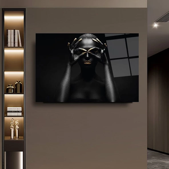 Zenci Kadın Sanatsal Dekoratif ve Modern Cam Tablo