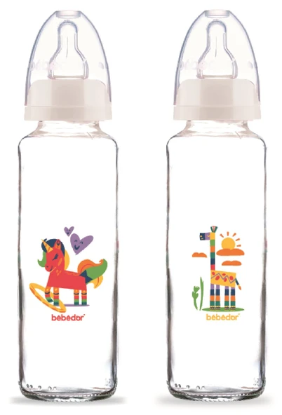 Bebedor Desenli Cam Biberon 250ML (Kod:31302) Seçenekli