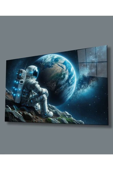 Uzay Görseli Astronot Dekoratif ve Modern Cam Tablo Yapay Zeka Hediyelik Büyük Tablo Ev Ofis Dekoru ürün görseli
