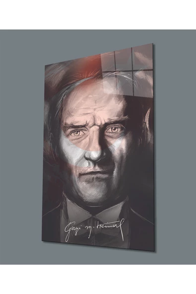 Ay Yıldız Fonlu Atatürk Dekoratif ve Modern Cam Tablo, Uv Baskılı ve Temperli, Hediyelik ürün görseli 1