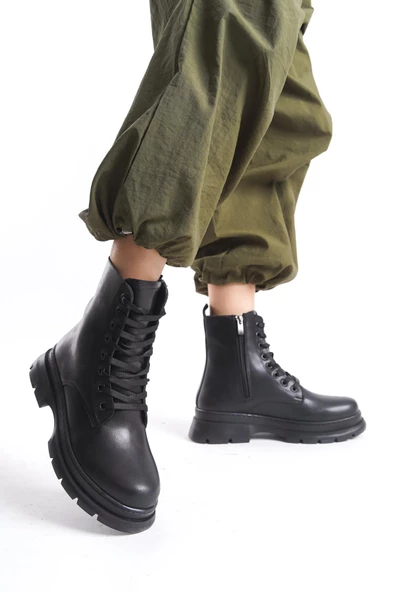 Kadın Günlük Kısa Bot Kalın Taban Bağcıklı Tam Kalıp Rahat Taban Kadın Bot - Resim 2