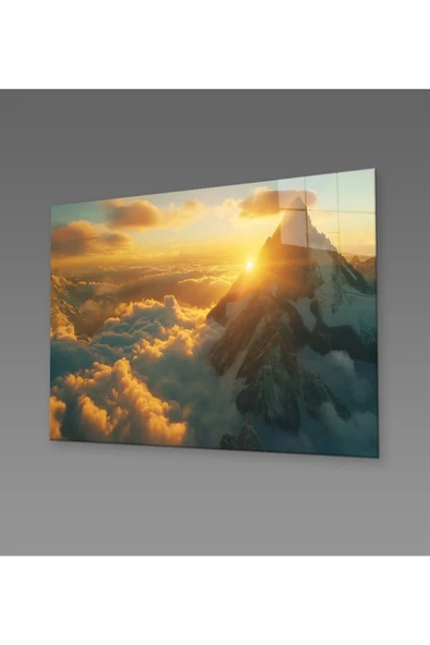 Zirvede Gün Doğumu Dekoratif ve Modern Cam Tablo Hediyelik Büyük Tablo Ev Ofis Dekoru ürün görseli