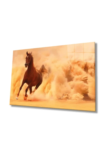 Koşan Kahverengi At Hayvan Dekoratif ve Modern Cam Tablo, Ev Ve Ofis Duvar Dekoru Hediyelik Büyük Tablo Dayanıklı Cam ürün görseli 1