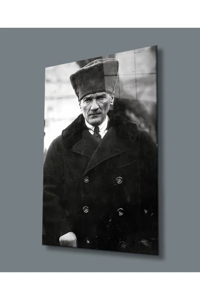 Atatürk Portresi Uv Baskılı Dekoratif ve Modern Cam Tablo, Ev Ve Ofis Duvar Dekoru Hediyelik ürün görseli 1