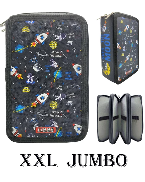 XL Jumbo Model Astronot Kalem Kutusu Organizer Kalemkutu 3 Bölmeli Kalemlik Siyah ürün görseli