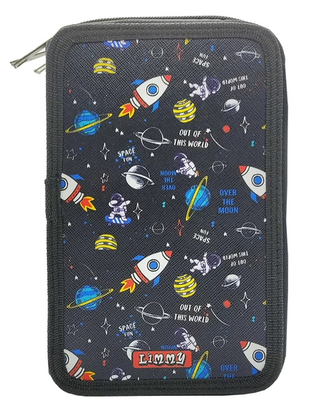 XL Jumbo Model Astronot Kalem Kutusu Organizer Kalemkutu 3 Bölmeli Kalemlik Siyah - Resim 3