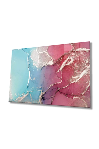 Pembe ve Mavi Soyut Dekoratif ve Modern Cam Tablo, Ev ve Ofis Duvar Dekoru, Hediyelik Büyük Temperli 4 mm Dekoratif ve Modern Cam Tablo ürün görseli