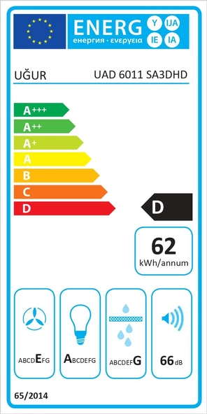 Uğur UAD 6011 SA3DHD 60 cm Siyah Cam Duvar Tipi Ankastre Davlumbaz - 5