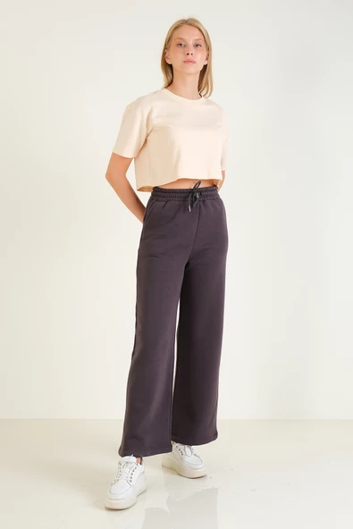 Kadın 3 İp Şardonlu Eşofman Altı Füme - 2