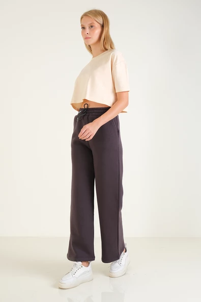 Kadın 3 İp Şardonlu Eşofman Altı Füme - 3