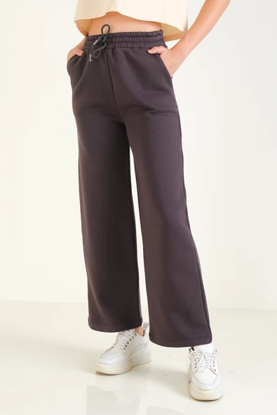 Kadın 3 İp Şardonlu Eşofman Altı Füme - 4