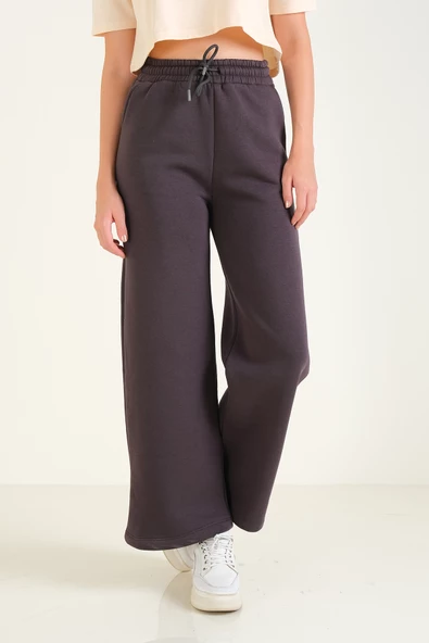 Kadın 3 İp Şardonlu Eşofman Altı Füme - 5