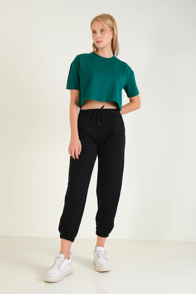 Kadın 3 İp Şardonlu Paça Lastikli Eşofman Altı Siyah - 3