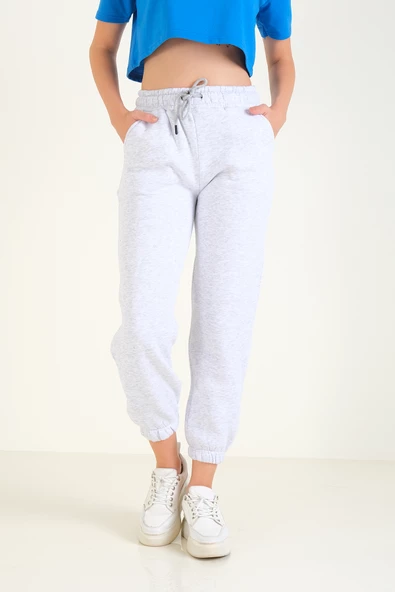 Kadın 3 İp Şardonlu Paça Lastikli Eşofman Altı Gri - 4