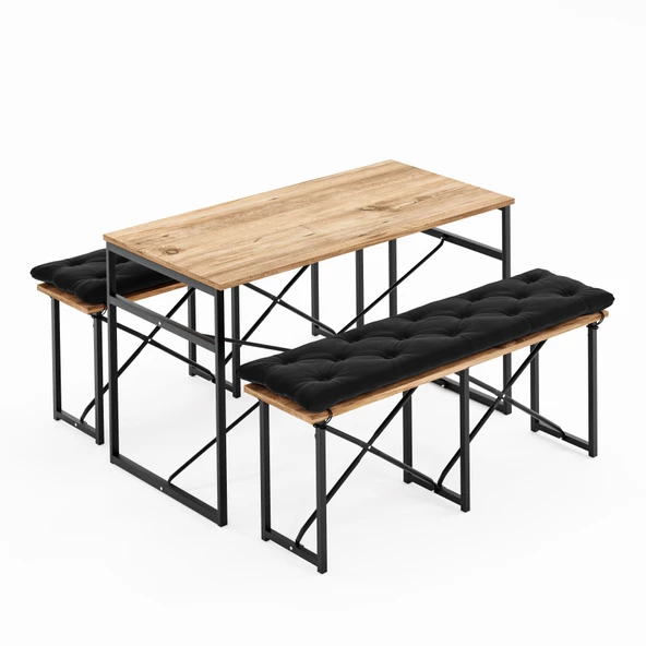 Eportatif Masa Takımı Minderli Bench Bank Masa Seti 120x60 Masa Mutfak Masası Yemek Masası Çam 1554 - 5