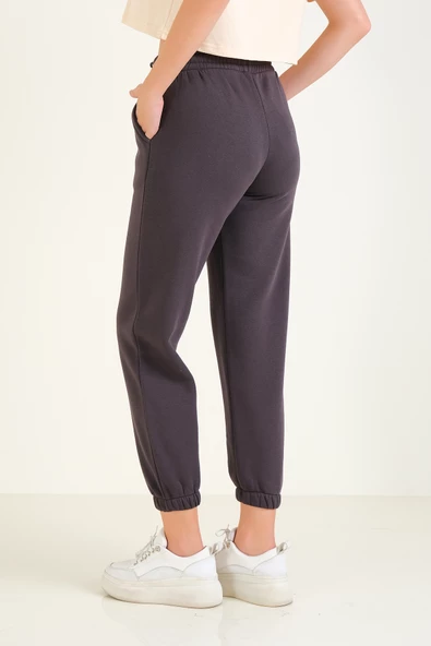 Kadın 3 İp Şardonlu Paça Lastikli Eşofman Altı Füme - 6