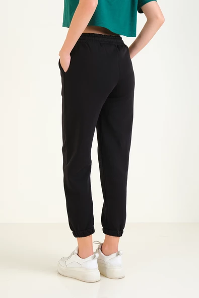 Kadın 3 İp Şardonlu Paça Lastikli Eşofman Altı Siyah - 6