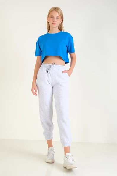 Kadın 3 İp Şardonlu Paça Lastikli Eşofman Altı Gri - 2