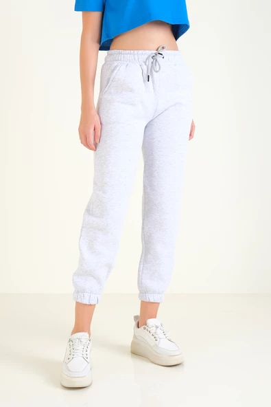 Kadın 3 İp Şardonlu Paça Lastikli Eşofman Altı Gri - 5