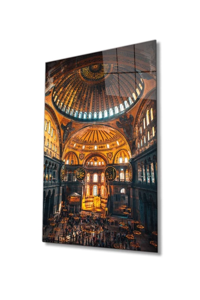 Ayasofya Camii Motif Dini Islami Dekoratif ve Modern Cam Tablo Ev Ve Ofis Duvar Dekoru Hediyelik Büyük Tablo Cam