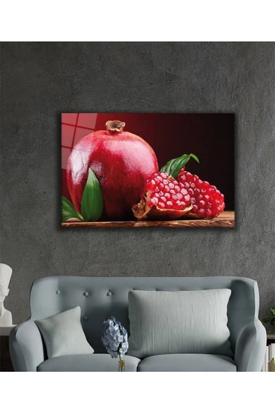 Nar Kırmızı Meyve Dekoratif ve Modern Cam Tablo