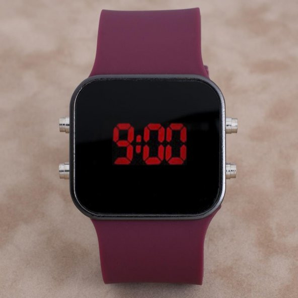 SaaTTino Trend Bordo Renk Siyah Kasa Silikon Kordonlu Dijital Unisex Kadın Kol Saati ST-303952 - 5