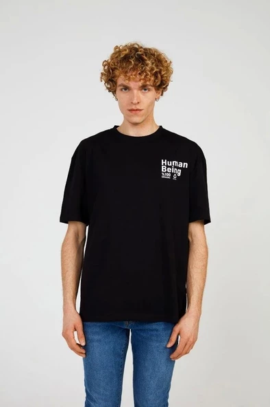 Black HUMAN HALF-RELAX TEE