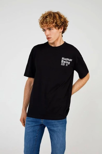 Black HUMAN HALF-RELAX TEE - 2