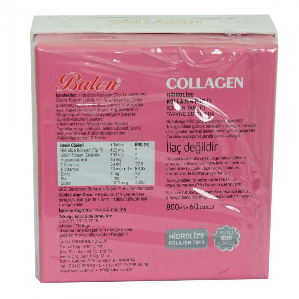 Collagen Hidrolize Kollajen Tip1 İçeren Tablet 800 Mg X 60 Tablet - 2