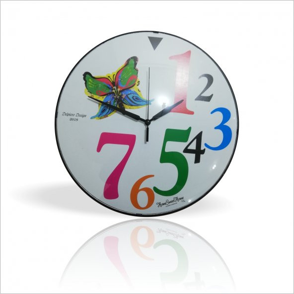 Ev Ofis Okul Kreş Dershane Çocuk Renkli Kalın Büyük Rakkam 35 cm Bombe Ön Camlı Sessiz Duvar Saati - 2