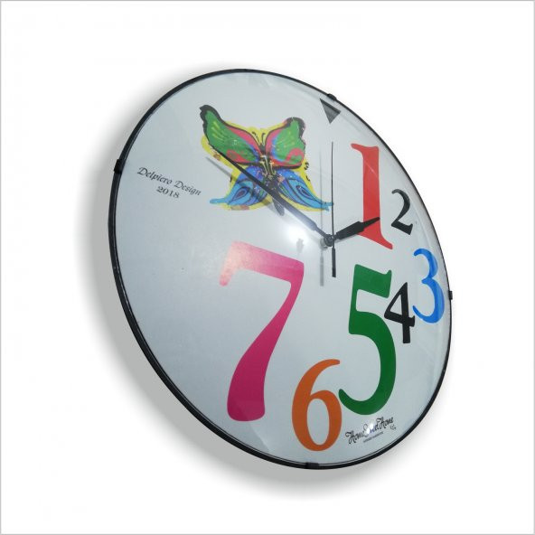 Ev Ofis Okul Kreş Dershane Çocuk Renkli Kalın Büyük Rakkam 35 cm Bombe Ön Camlı Sessiz Duvar Saati - 3