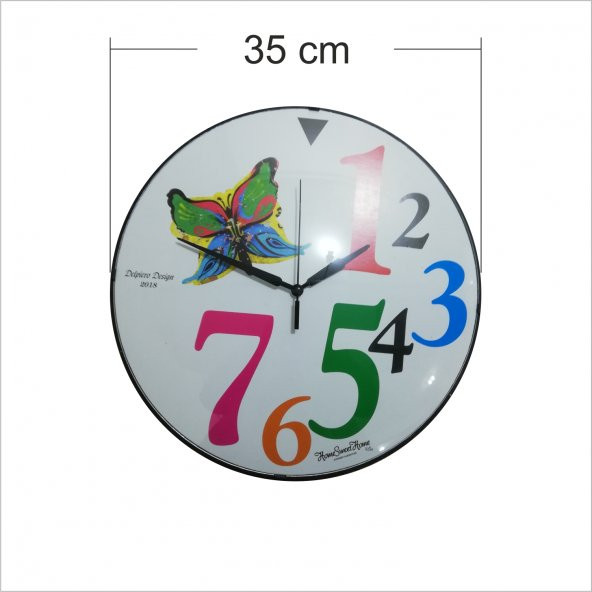 Ev Ofis Okul Kreş Dershane Çocuk Renkli Kalın Büyük Rakkam 35 cm Bombe Ön Camlı Sessiz Duvar Saati - 4