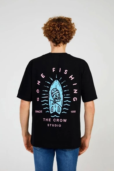 Black GONE FISHING RELAX TEE - Resim 3