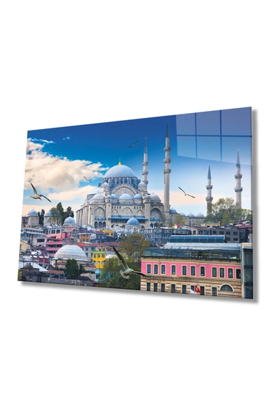 Istanbul Cami Manzara 4mm Dayanıklı Dekoratif ve Modern Cam Tablo , Hediye