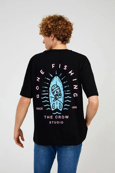 Black GONE FISHING RELAX TEE - Resim 2